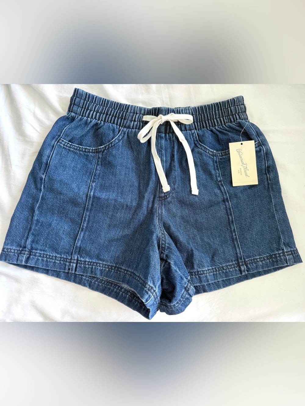 NWT Women’s High-Rise Elastic Waist Drawstring Soft Cotton Jean Shorts